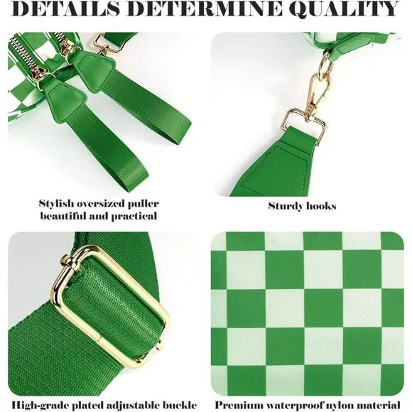Women Kelly Green Imported Polyester Checkered Crossbody Fanny Belt Bum Bag - Picture 6 of 6